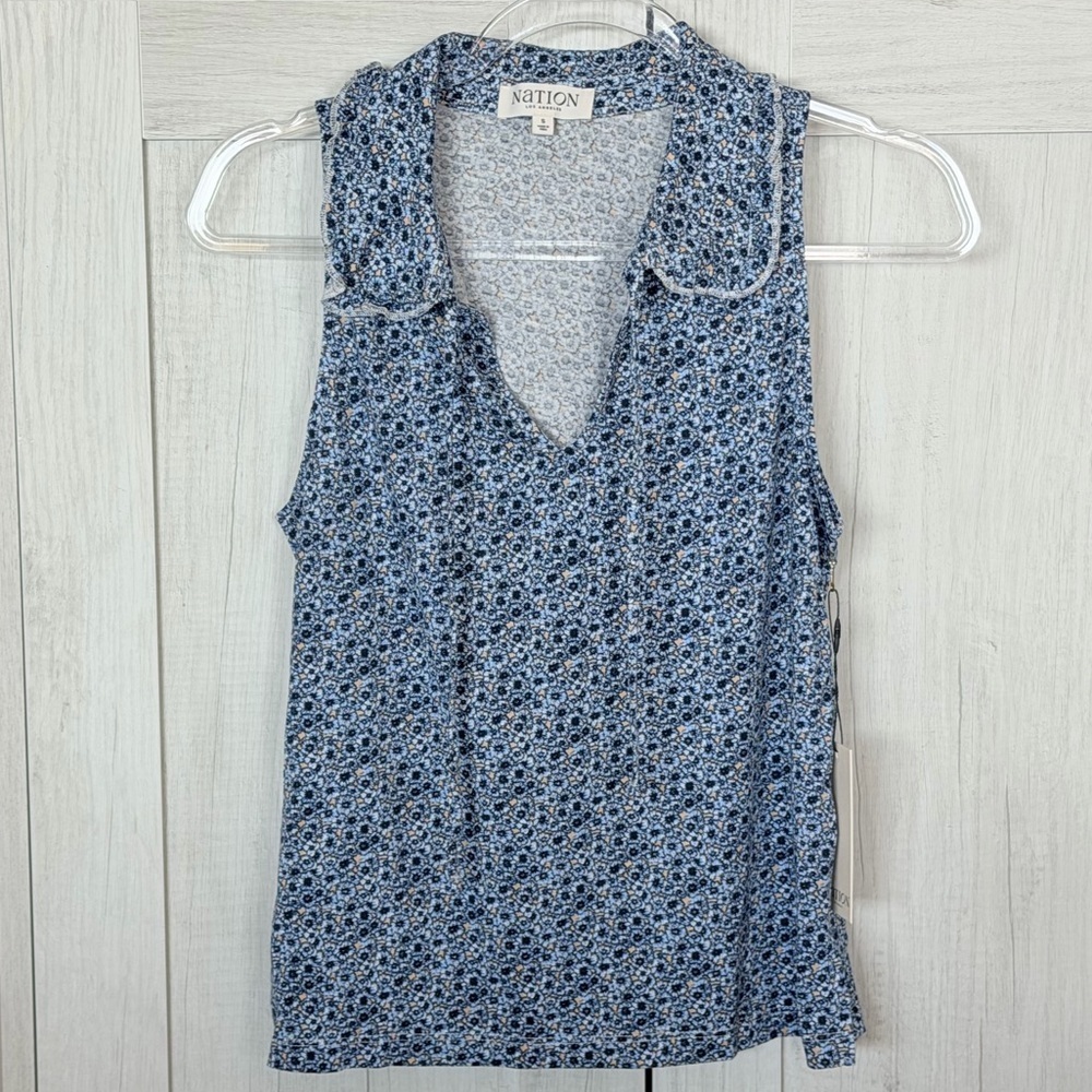 Nation LTD Blue Floral Sleeveless V-Neck Tank